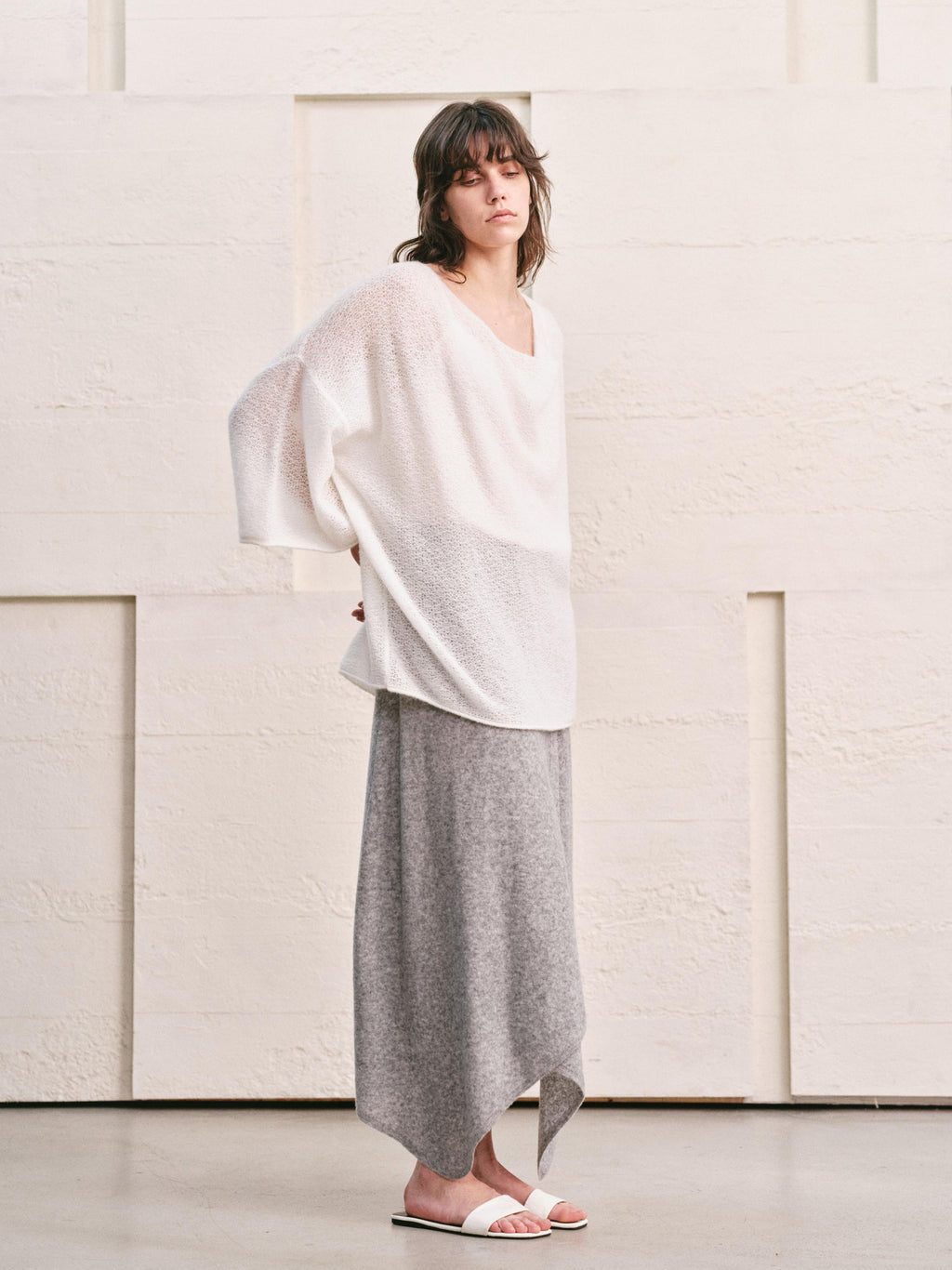 LOOP KNIT DRAPE COWL NECK TOP